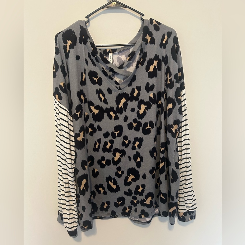 Leopard Print and Striped Women's Top